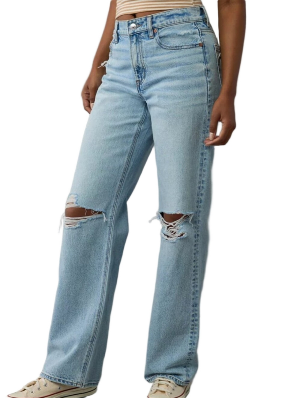 American Eagle Strigid Ripped High Waisted Stovepipe Jean In Skylight Light Wash
